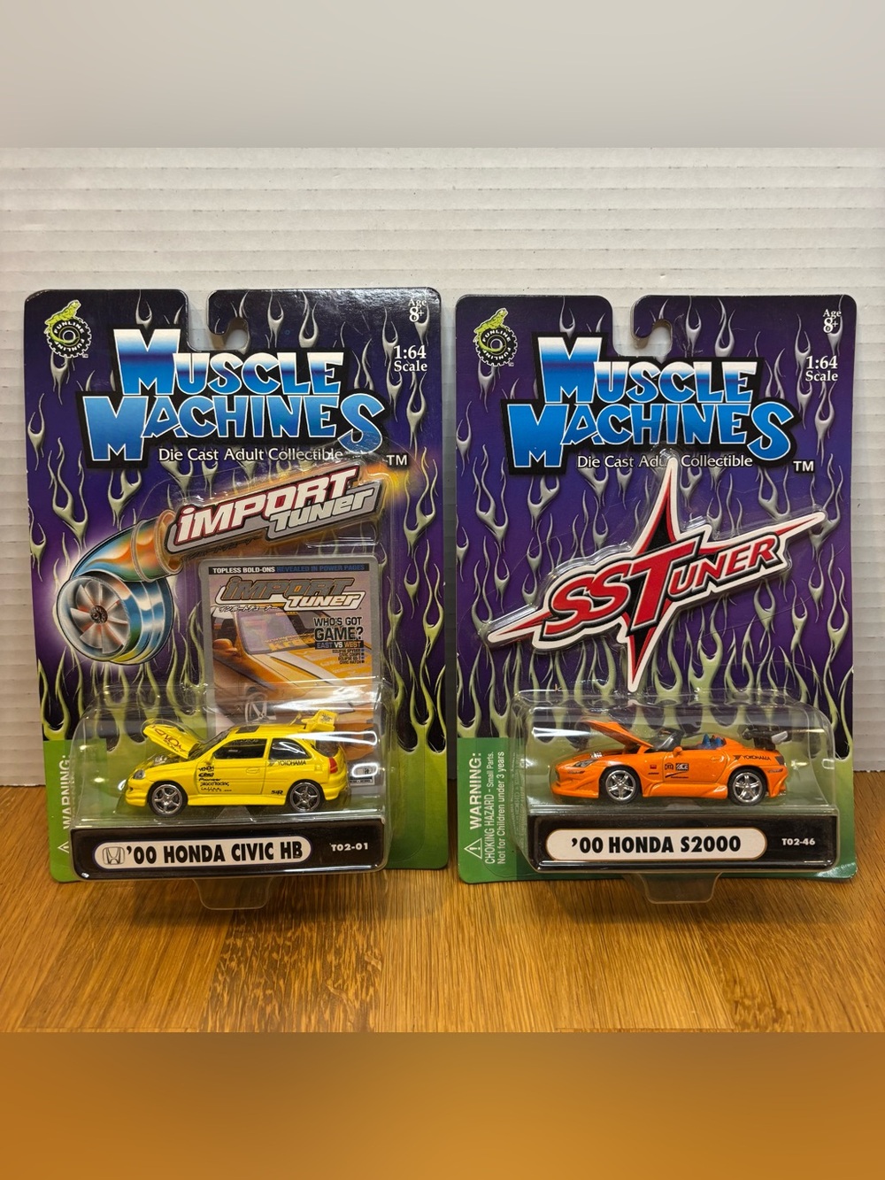 2 Muscle Machines Import & SS Tuner 2000 Honda Civic HB S2000 1:64 Die Cast NEW